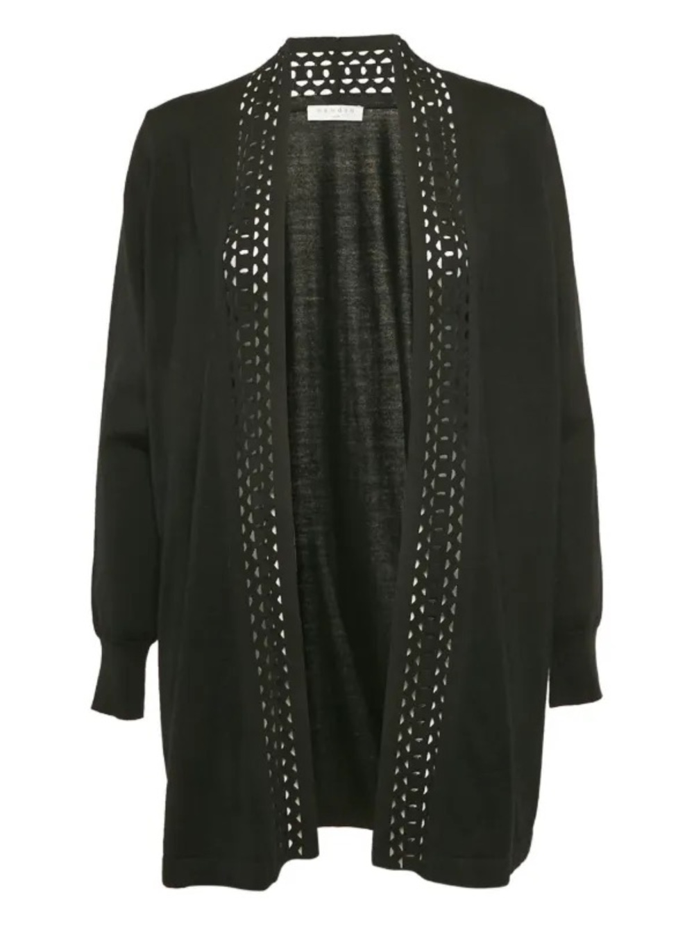 Sandro Paris Open-Front Black Cardigan with Laser-Cut Trim